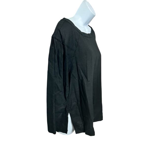 Banana Republic Linen Black Split Hem Blouse Size M Pleated Long-Sleeve Top New - Picture 4 of 7